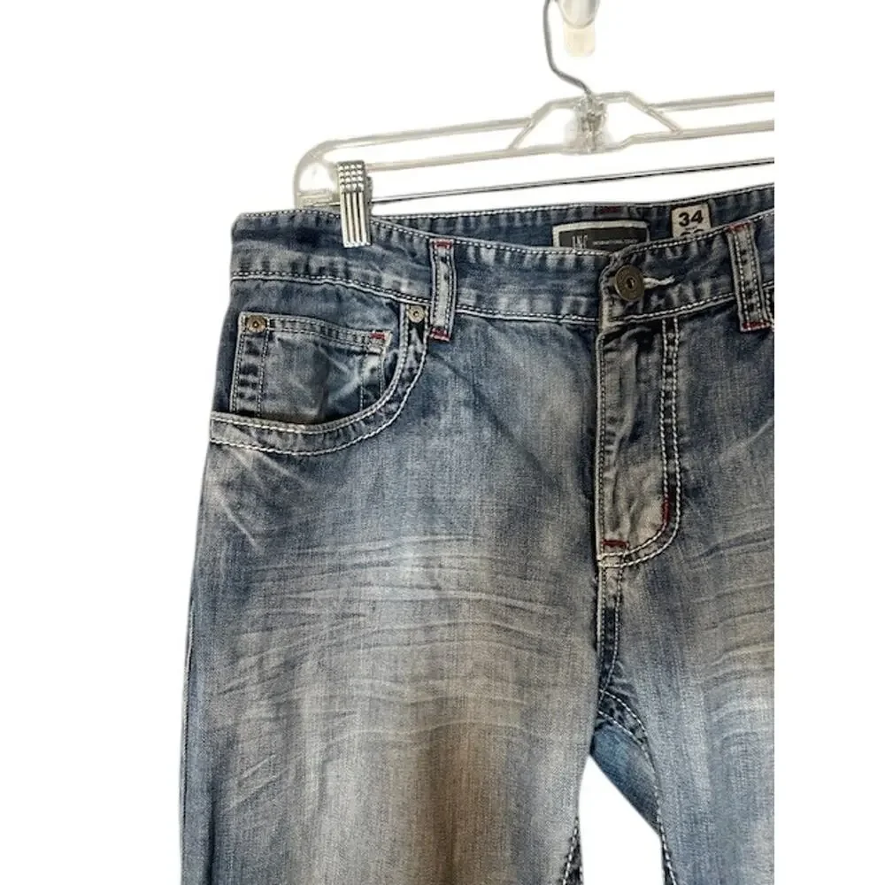 INC Blue Cotton Straight Relaxed Fit Classic Denim Jeans Men Sz 34/32